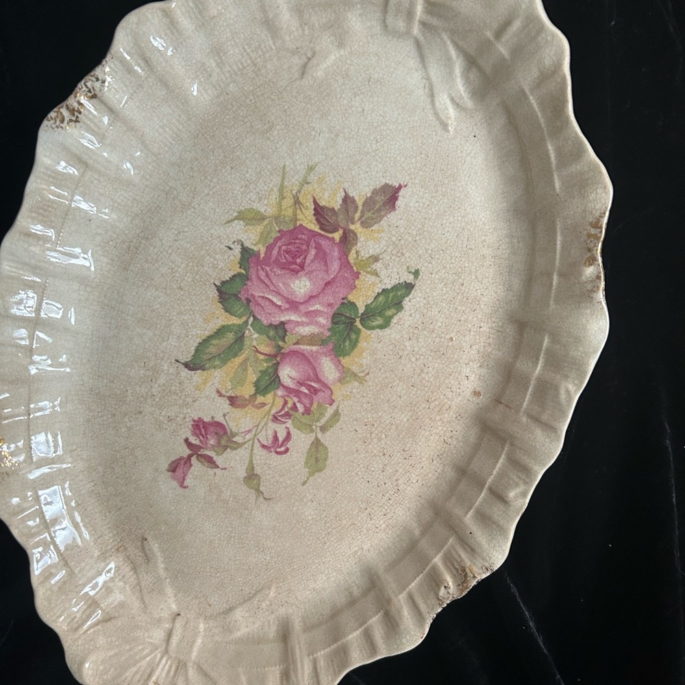Antique Floral Ceramic Platter